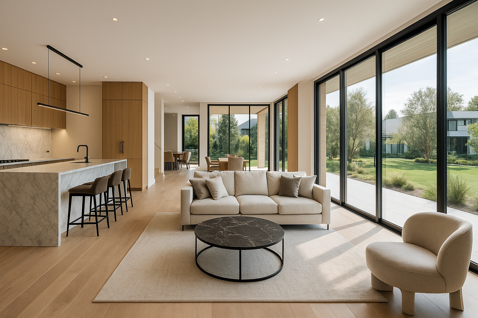 Newly renovated modern open-plan kitchen and living room